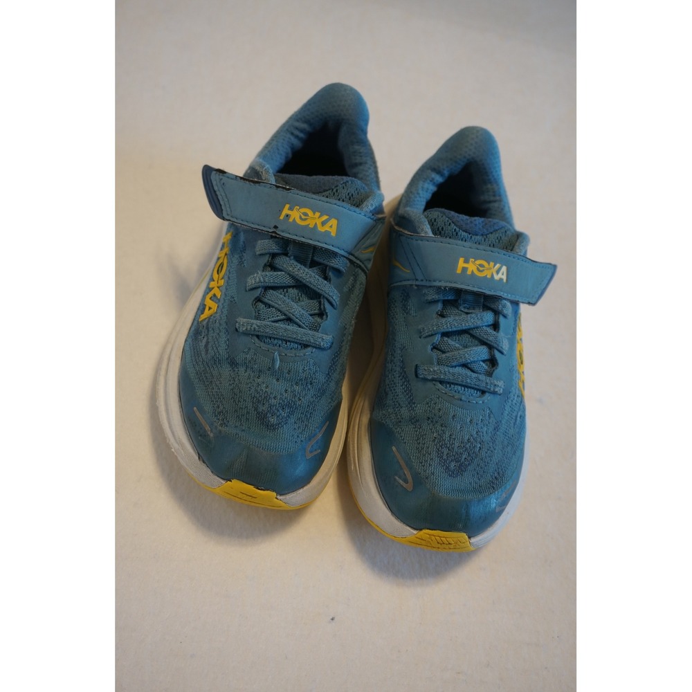 Hoka One One Clifton 9 Little Kids Blue Yellow Running Shoes 1168873 12.5C